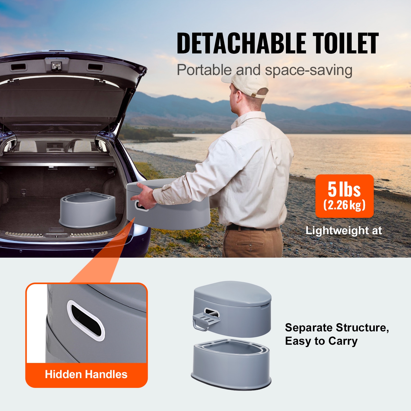 Portable Camping Toilet With Detachable Bucket And Dual Lids_voghion.com